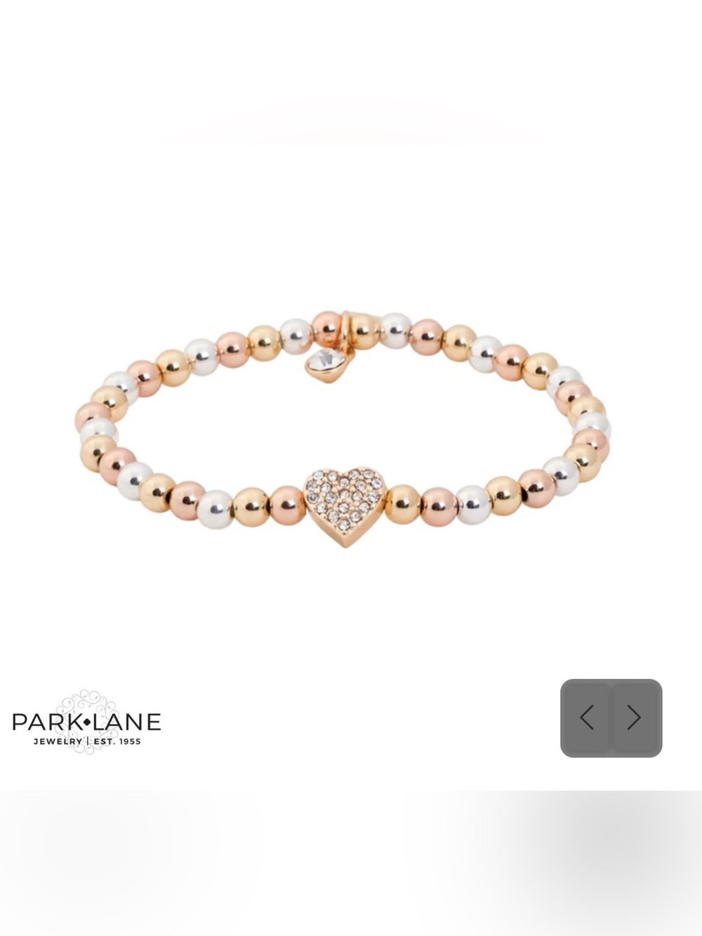 Park Lane Lovey Bracelet Tri-Tone Heart Bead Bracelet - Rose, Gold & Silver